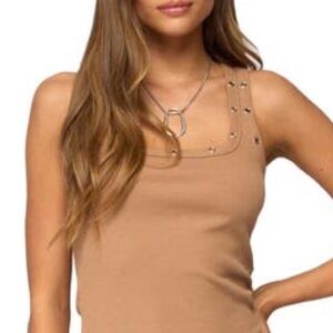 Edikted Tan Tank Top with Stud Accents